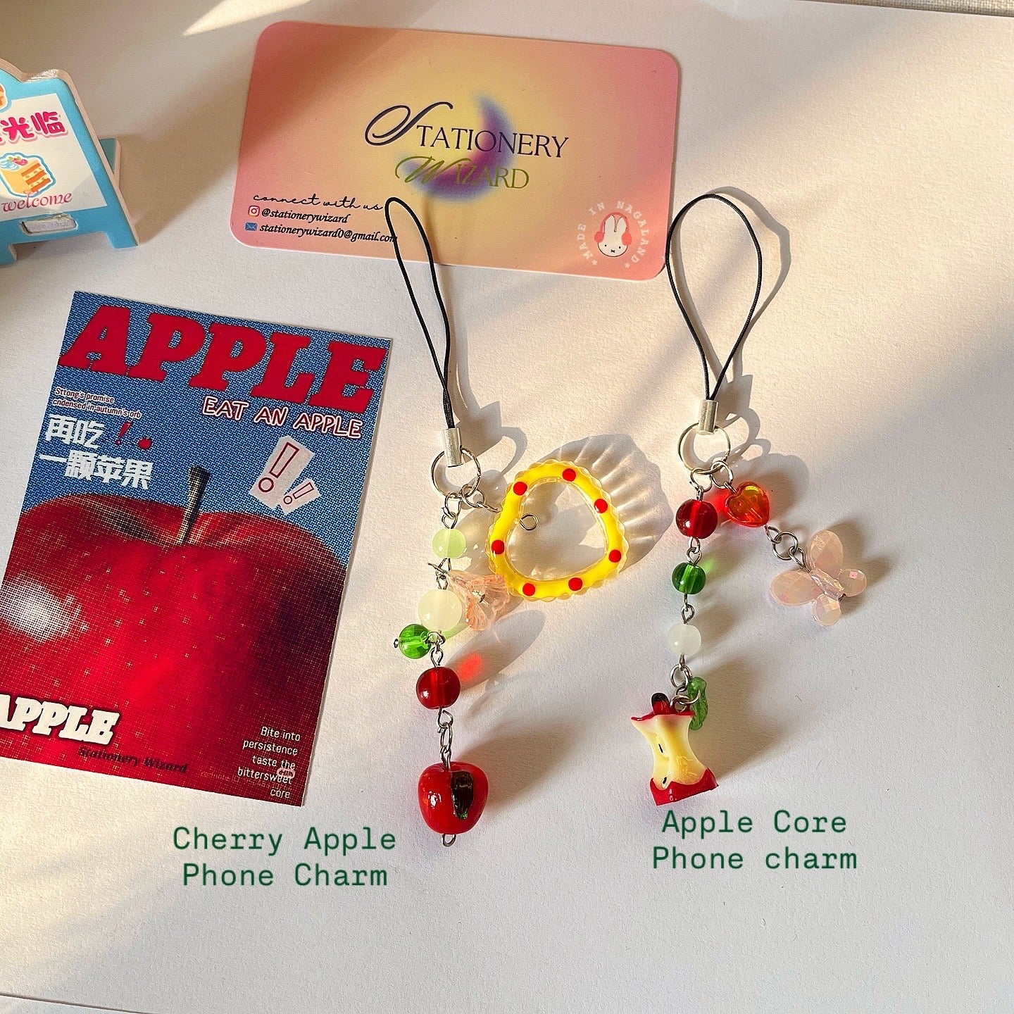 Cherry Apple and Apple Core phone charm🍎