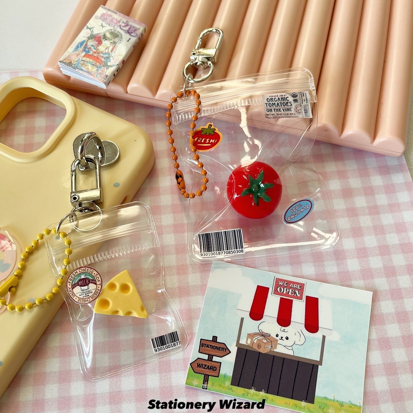 Fresh tomato, cheese keychains